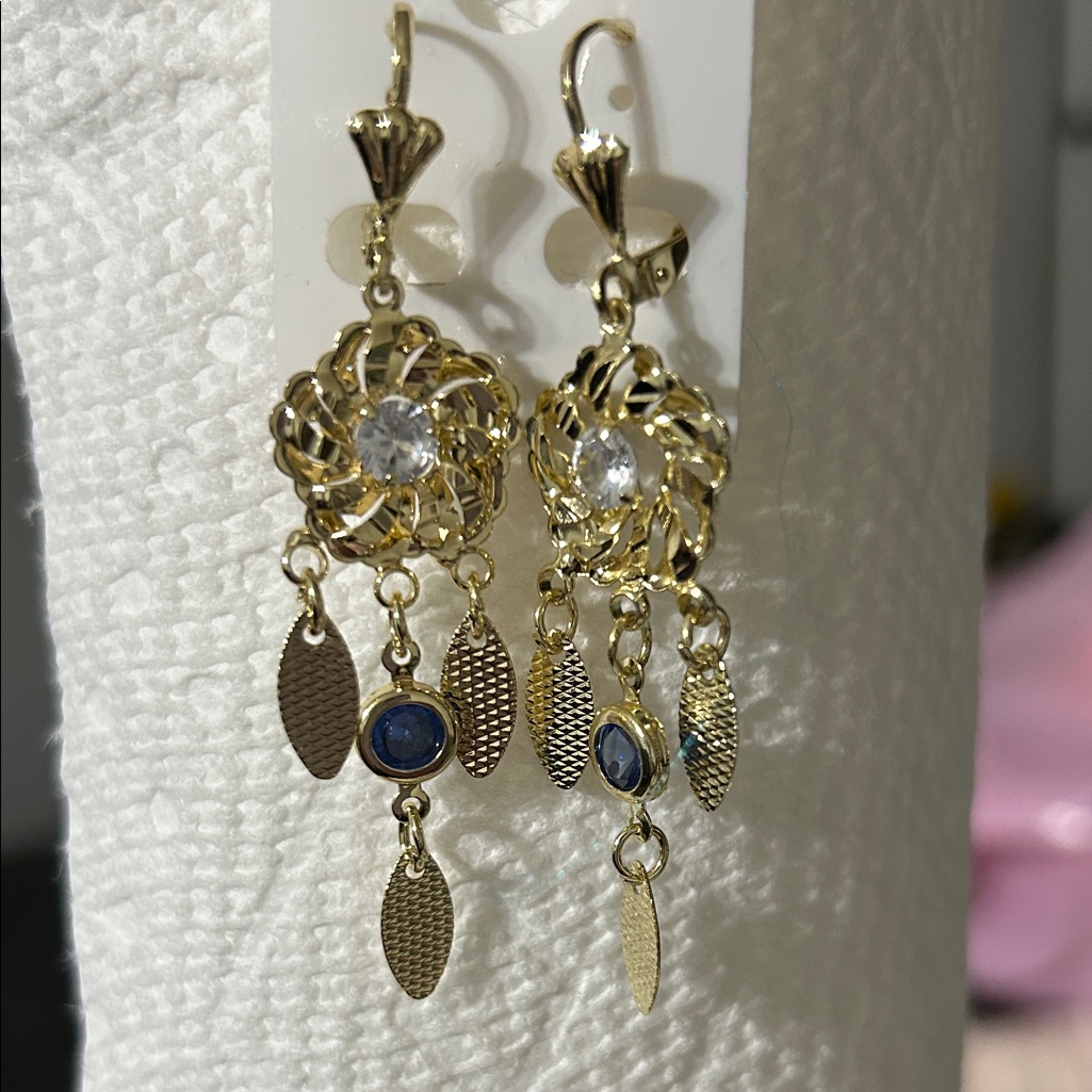 Elegant Gold And Blue Dangle Earrings 15$